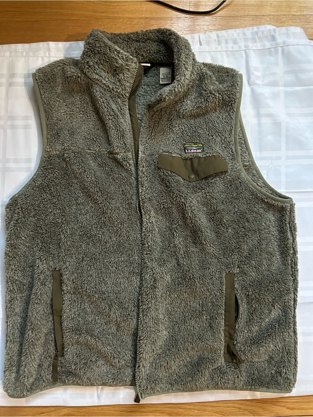 L.L. Bean Men's Olive Sherpa Fleece Vest